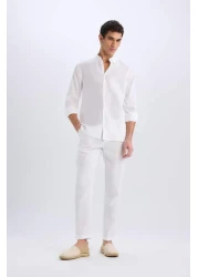 Defacto بنطلون من القماش الأبيض الصيفي ذو القطع العادية بنسبة 100% من الكتان C1826ax25sm