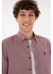 U.S. Polo Assn. قميص رجالي أساسي بأكمام طويلة باللون العنابي 50296777 -VR014