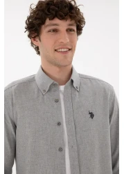 U.S. Polo Assn. قميص أساسي رمادي فاتح بأكمام طويلة للرجال 50296757 -VR001