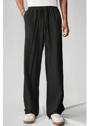 North London بنطال رجالي واسع الساق من مزيج الكتان مقاس كبير