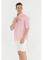 U.S. Polo Assn. قميص السلمون الأبيض مخطط للرجال 50265493 -vr047