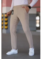 Bürke Men's Bone Color Quality Stretchy Lycra Fabric Ankle Length Pants