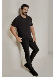 AC&Co / Altınyıldız Classics Men/Unisex Black 100% Cotton Slim Fit Slim Fit Crew Neck Basic T-Shirt