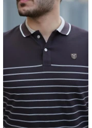 Miron Brown Striped Polo Neck Short Sleeve T-Shirt-2515