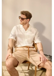  Collection قميص إكرو إصدار محدود 100% كتان كبير الحجم (TMNSS24GO00059)