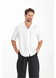 Gray Clothing قميص صيفي رجالي منقوش فضفاض بأكمام قصيرة قميص صيفي كبير الحجم للرجال باللون الأبيض