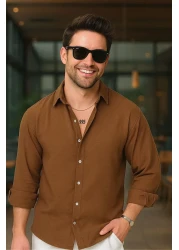 UTTBASİC قميص بني كبير الحجم مزخرف