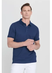 AC&Co / Altınyıldız Classics Men's Shrink-Resistant Cotton Fabric Slim Fit Narrow Cut Navy Blue Roll-Free Polo Collar T-Shirt
