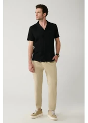 Avva Men's Beige Relaxed Fit Cotton Blend Classic Waist Trousers A41Y3037