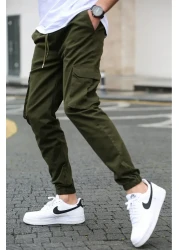 VIKUNYA Men's Summer Khaki Jogger Cotton Cargo Pants Adjustable Waist Elasticized Legs Comfort