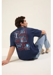  Collection تي شيرت قطني مطبوع كبير الحجم باللون الأزرق الداكن - TMNSS23TS00168