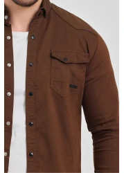YXC Trend Maker Men's Brown Slim Fit Slim Fit Cotton Jeans Shirt