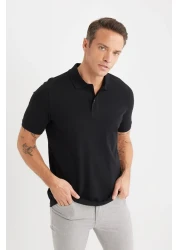Defacto 100% Cotton Regular Fit Short Sleeve Basic Plain Pique Fabric Black Polo T-Shirt C1293Ax25Sp