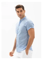 Eliş Şile Bezi قميص رجالي صيفي قصير الأكمام من القطن سلوب بودروم أزرق فاتح 3074