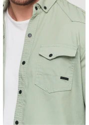 YXC قميص دينم رجالي بقصة ضيقة باللون الأخضر المائي