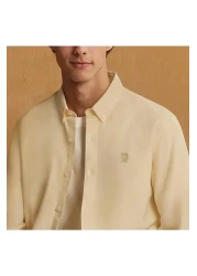 Giordano Men's Cotton Oxford Shirt - Small Lion Embroidery, Slim Fit, Full Button