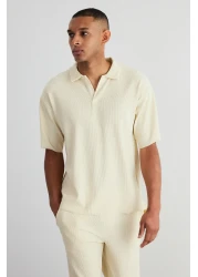  Collection Ecru Ottoman Polo Collar T-Shirt - Non-Wrinkle, Wide Fit, Limited Edition TMNSS23PO00020