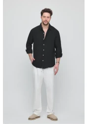GEİO Men's Oversize Cut Linen Shirt