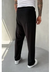 MADZEYMODA Men's Baggy Fit Grass Detailed Lycra Black Jogger Trousers Ke-5063