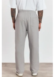 MADZEYMODA Men's Premium Summer Elastic Waist 100% Cotton Gray Woven Trousers Ls-23100