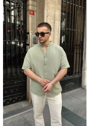 Livio Ferri Mingan Men's Summer Cotton Shirt Lapel Short Sleeve Buttoned Comfortable Fit