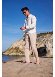 COMBİNE MİCHAİL بنطال من القطن والكتان مريح