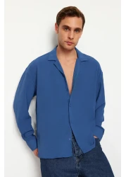  Collection Indigo Oversize Summer Linen Look Apache Collar Shirt - TMNSS23GO00053