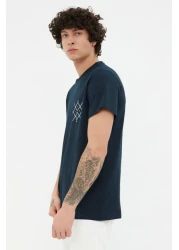  Collection Navy Blue Regular/Normal Cut Logo Printed 100% Cotton Short Sleeve T-Shirt Tmnss20Ts0984