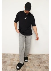  Collection Deer Embroidered Black Oversize T-Shirt - TMNSS24TS00055