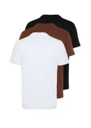  Collection Black-Brown-White Slim/Slim Fit Crew Neck 100% Cotton 3 Pack T-Shirts Tmnss19Bo0007
