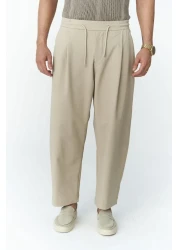 MAİ COLLECTİON Kenway Men's Beige Trousers with Lace Detail