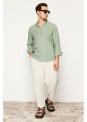  Collection Light Khaki Slim Fit Half Placket Judge Collar 100% Cotton Shirt Shirt TMNSS20GO0097