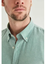 D'S Damat Slim Fit Green Dobby Buttoned Collar Cotton Shirt