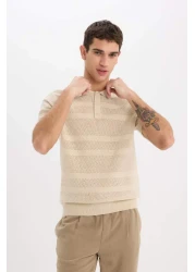 Defacto Standard Fit Polo Neck Knitwear Short Sleeve T-Shirt E3300Ax25Sm