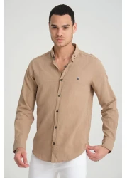 Manche Men's Embroidered Linen Shirt - Earth Mes116488-01-6488