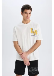 Defacto Defactofit Nba Los Angeles Lakers - Oversize Crew Neck Short Sleeve T-Shirt B3894Ax25Sp