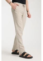 muzzo jeans Elastic Waist Cream 100% Linen Trousers