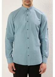  Collection Blue Slim Fit Cotton Shirt with Epaulettes - TMNSS20GO0189