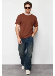  Collection Limited Edition Brown Oversize/Wide Cut Knitwear Banded Textured Pique T-Shirt Tmnss23Ts00079