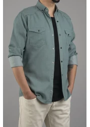 bombe قميص جينز ضيق مناسب للرجال من قماش الدنيم بالنعناع