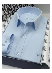 Fitmens Ice Blue Satin Men's Shirt - Slim Fit, Long Sleeve, Easy-Iron Fs- 002968