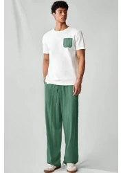 North London بنطال رجالي واسع الساق من مزيج الكتان مقاس كبير