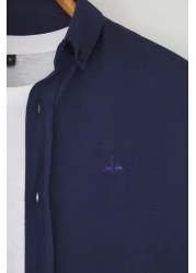 Collection Navy Blue Regular Embroidered Easy-Iron Smart Oxford Shirt Tmnaw24Go00089