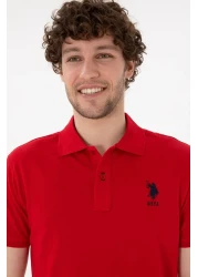 U.S. Polo Assn. تي شيرت رجالي ذو قصة ضيقة وياقة بولو باللون الأحمر الأساسي 50305929 -vr030