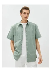 Koton 3sam60002hw 786 Green Men's Cotton Woven Tops Shirt