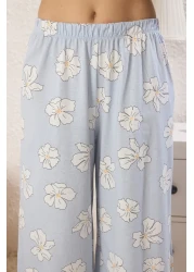  Collection Blue 100% Cotton Floral Button Knitted Pajamas Set Thmss25Pt00179