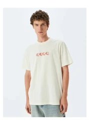 Koton تي شيرت مطبوع بأكمام قصيرة ورقبة دائرية من القطن