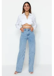  Collection جينز أزرق فاتح عالي الخصر واسع الساق TWOSS23JE00068