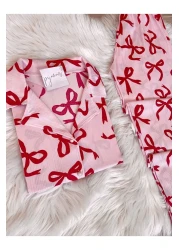 Pijamacs Pink Bow Patterned Short Sleeve Pegasus Pajama Set