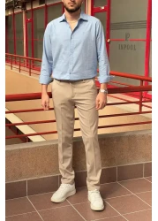 inpool بنطال رجالي من قماش Old Money - جودة عالية، مقاس قياسي 23INP269